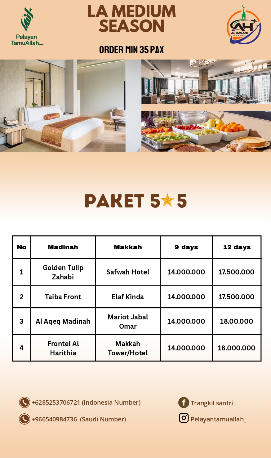 Paket Umrah VVIP Bintang 5 (9 Hari) - Golden Tulip Zahabi & Safwah Hotel